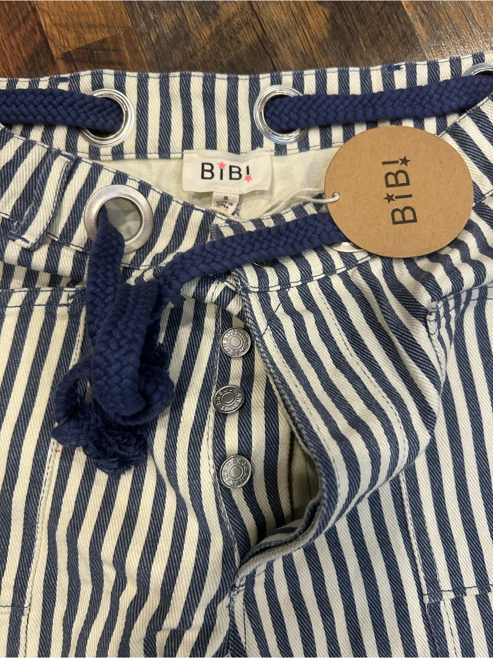 Bibi Striped Blue & White Casual Drawstring Pants - Picture 4 of 6